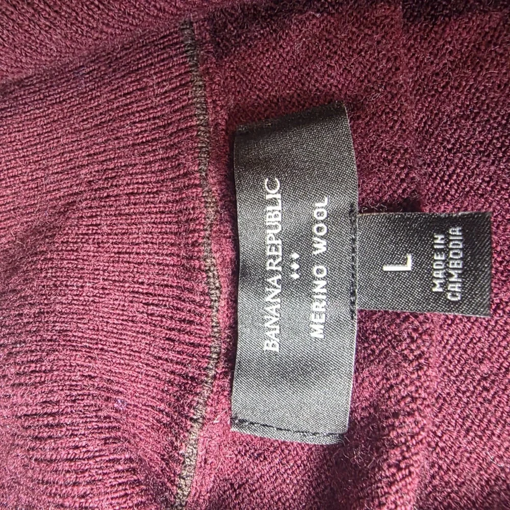 Banana Republic Sweater Mens Large Maroon Merino Wool Quarter Zip Mock Neck C2
